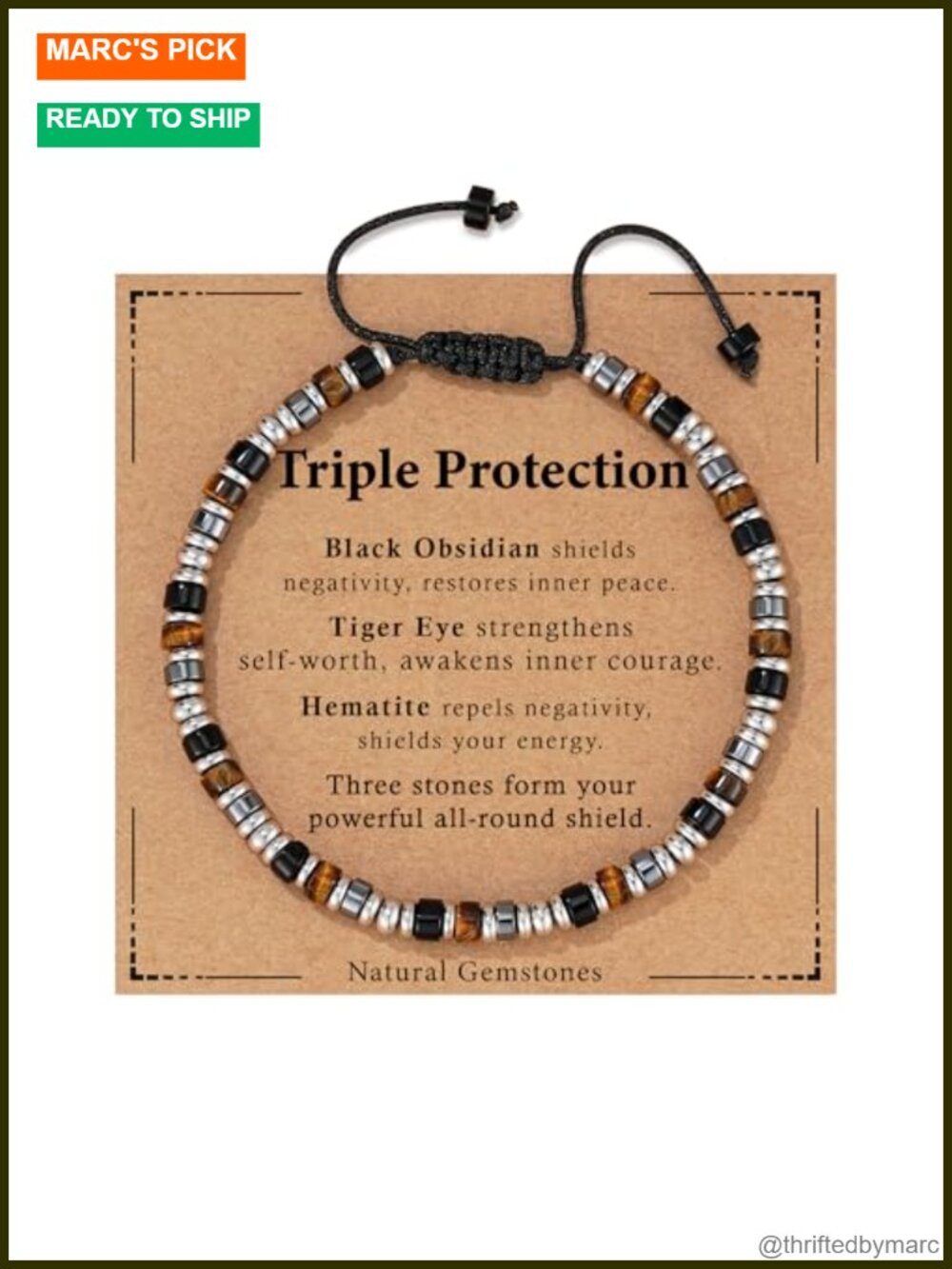 Triple Protection Healing Crystal Bracelet Adjustable Natural Stone